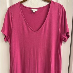 JJILL Rose Pink V Neck Cotton Modal Split Back Short Sleeve Dress With Pockets